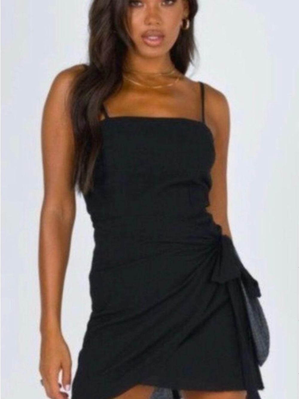 Princess Polly Black Spaghetti-Strap Wrap Mini Dress
